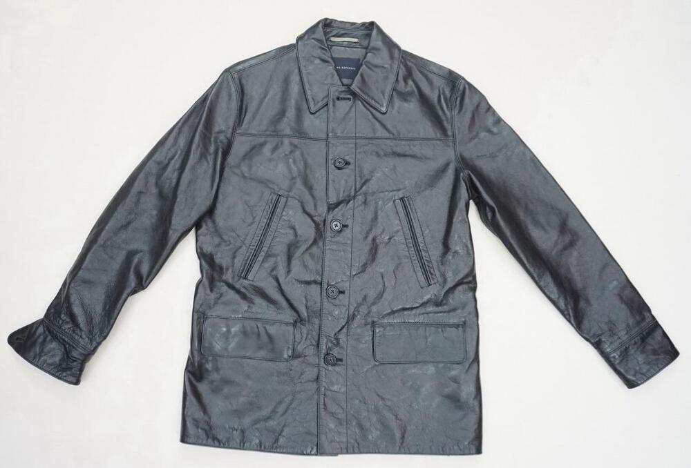 VINTAGE BANANA REPUBLIC USED MEN S GENUINE GLAZED LEATHER TRENCH COAT 5 BUTTON